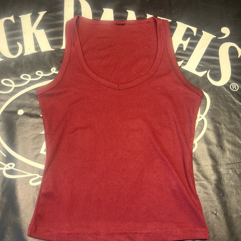 Red Ribbed Women's Tank Top
